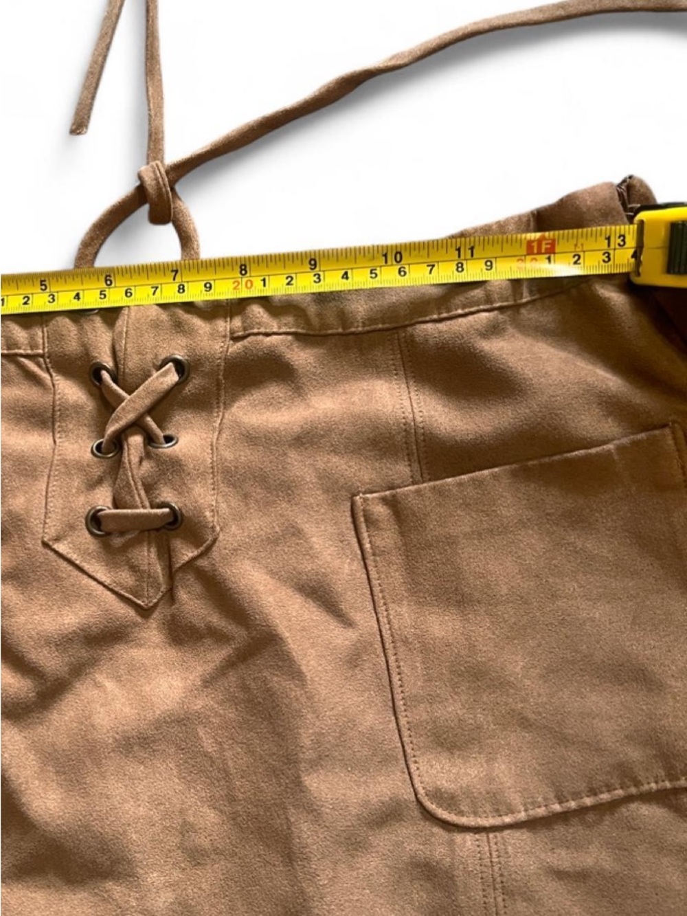 2000s Hollister Camel Suede-Look Lace-Up Mini Skirt - Picture 4 of 5